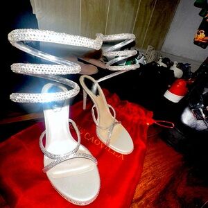 René Caovilla Silver Glitter Heels